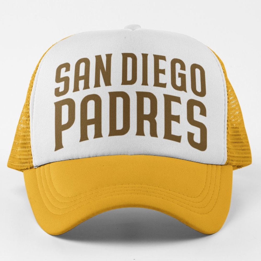 NEW Padres City Name Spellout Foam Trucker Mesh Snapback Hat 2TONE: GOLDEN